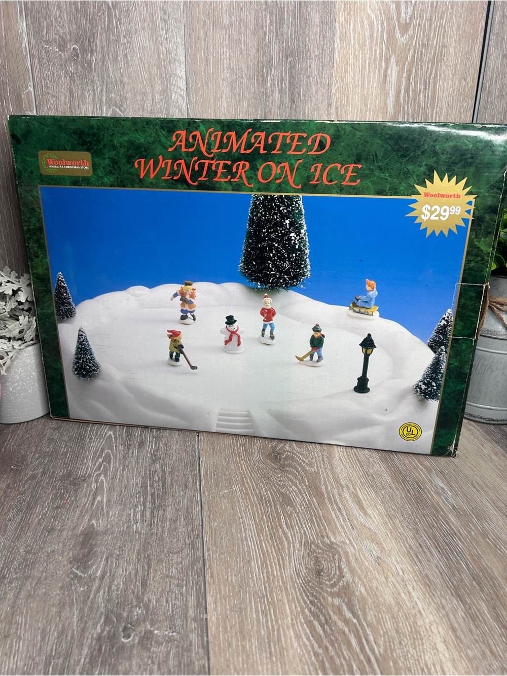 Animated Winter On Ice Skating Pond • 
Lighted Christmas Village Display • NIB